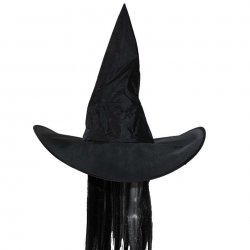 Αποκριάτικο Μαύρο Καπέλο Μάγισσας με Μαλλιά